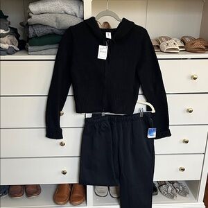 NWT Abound Black Cropped Hooded Zip Sweater and Sweat Pants Set